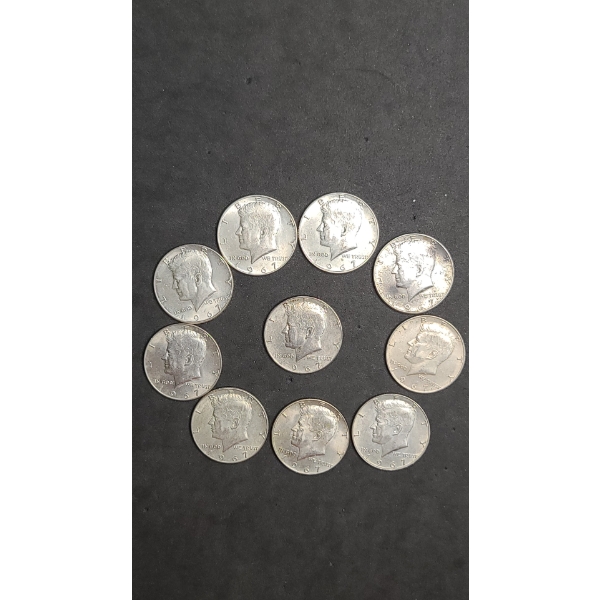 (10) 1967/1968 40% Silver Kennedy Half Dollars - Face Value: $5.00