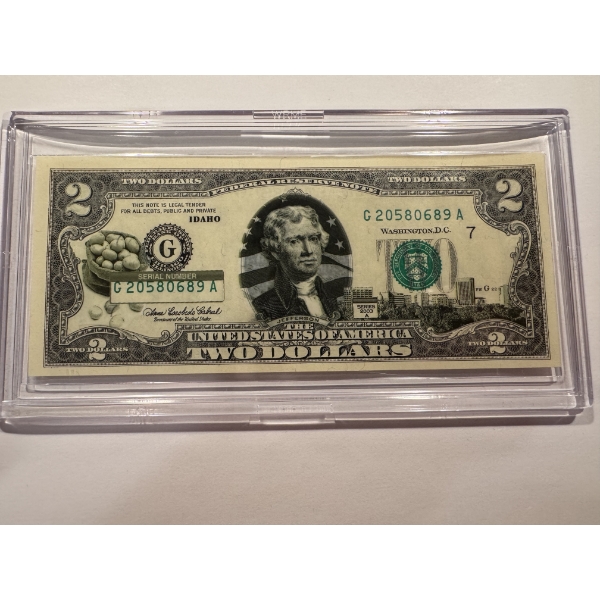 2003 United States Jefferson IDAHO $2.00 Bill In Hard Case Holder - Mint Condition - RARE