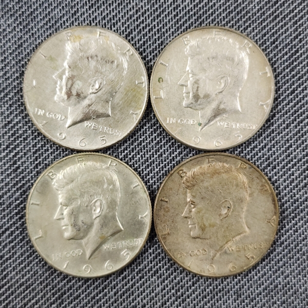 Four 1965 United States 40% Silver Kennedy Half Dollars ~ $2.00 Face Value