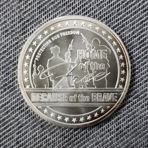 One Troy Ounce .999 Fine Silver Patriotic Home of the Free BECAUSE of the Brave Golden State Mint 