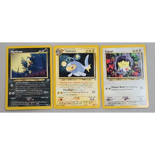 Vintage Pokémon Trading Cards From The Neo Genesis & Neo Revelation Sets - Lantern, Togepi, Murkrow