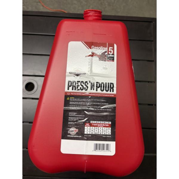 New - Press N Pour 5 Gallon Gas Can
