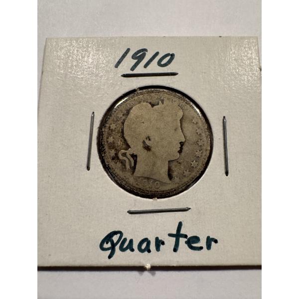 1910 United States Barber Silver Quarter In Holder - Guaranteed Authentic