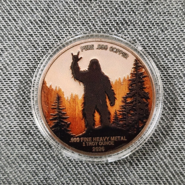 Hide & Seek Champion 2026 Bigfoot .999 Fine Heavy Metal 1 Troy Ounce Copper Round ~ Colorized!