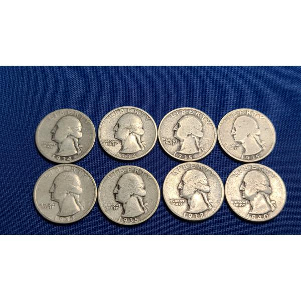 Assorted Years 90% Silver Washington Head Quarters -$2.00