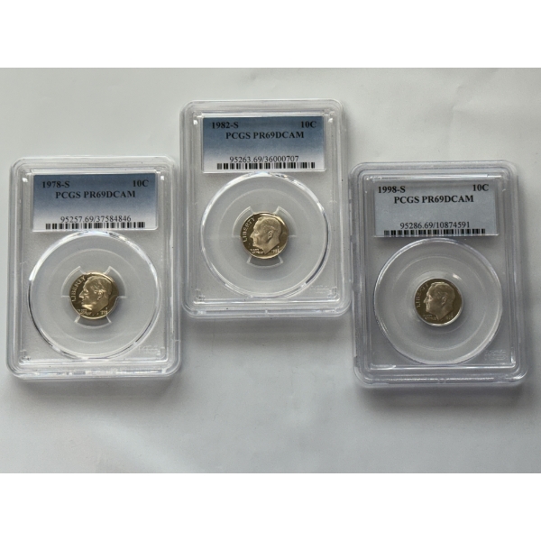 Lot Of 3 PCGS Graded Dimes In Cases - Mint Condition