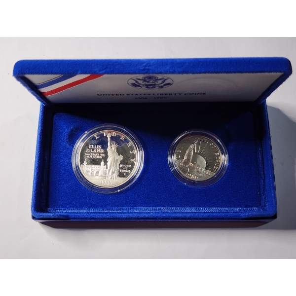 United States 1986 Liberty Coin Set Ft. Silver Dollar & Clad Half Dollar in Original Packaging 