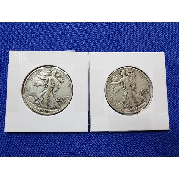 (2) 1943 Silver Walking Liberty Half Dollars 