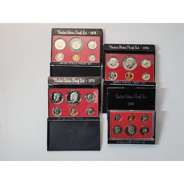 x4 United States Proof Set: 1979, 1976, 1974, 1980 In Original Packaging