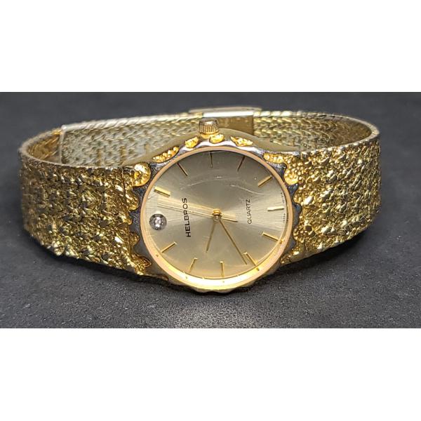 Vintage Women's Helbros Quartz Gold-Tone Nugget Style Wristwatch 