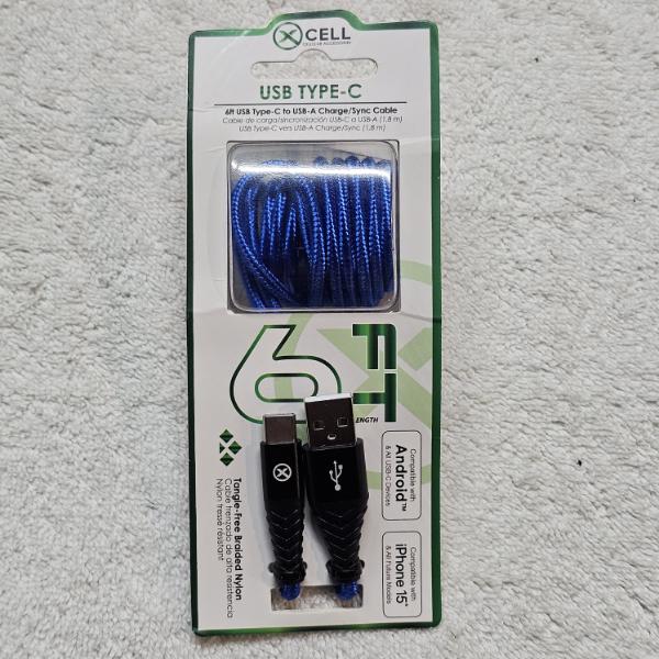 6ft USB Type-C Braided Charging Cable (Blue)