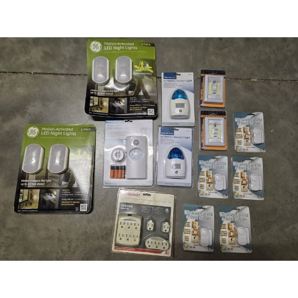 All New- Security Lights, Wireless Doorbells, & Adapter Set