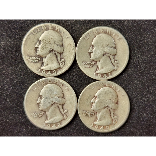 Four 90% Silver Washington Head Quarters - $1.00 Face Value