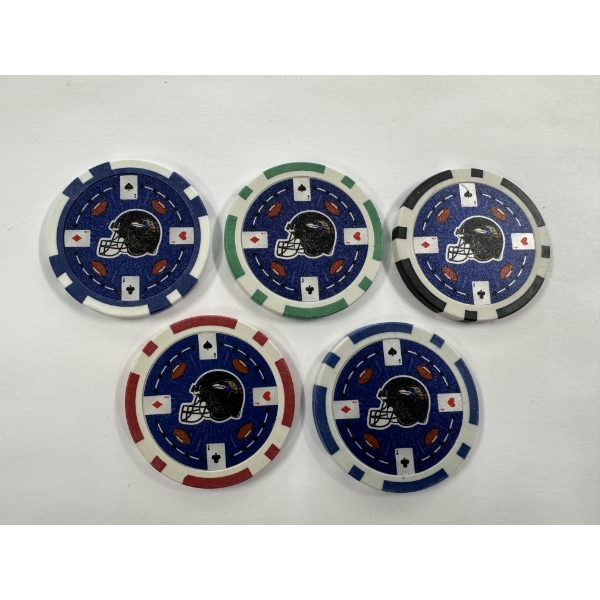 NFL Baltimore Ravens - Clay Poker Chip Set - Mint Condition - Complete Set 5 Chips - Harder To Find