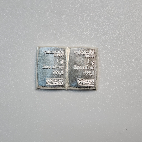 x2 Valcambi Suisse 1 Gram Fine Pure .999 Silver Bars - 2g Fine Silver Total