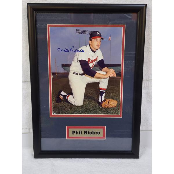 Hand Signed Phil Niekro Framed Photograph ~ Measures 12" X 17"
