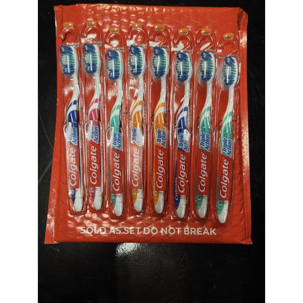 New! Eight Colgate Soft Bristle Triple Action Assorted Color Individually Packaged Toothbrushes