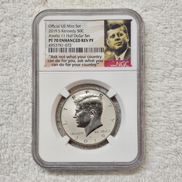 2019-S Kennedy Half Dollar, graded a perfect PF 70 Enhanced Reverse Proof by the NGC