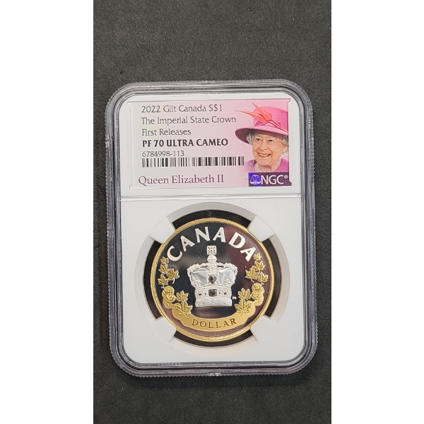 2022 NGC The Imperial State Crown 1st Releases PF 70 ULTRA CAMEO $1 Gilt 99.99% Silver Coin