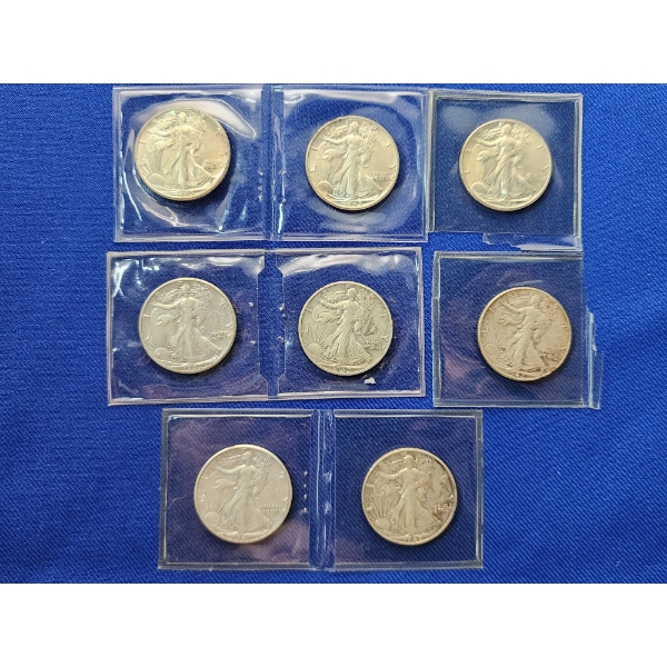 x8 Assorted Years 90% Silver Walking Liberty Half Dollars FV: $4.00