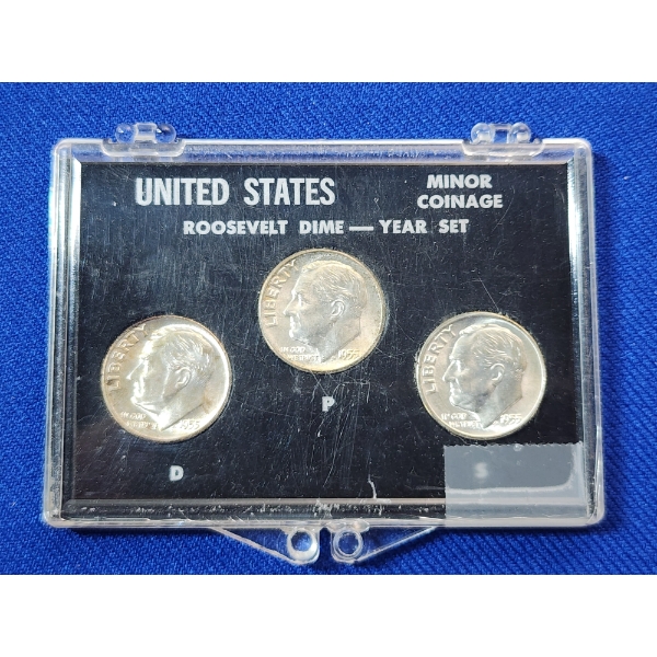 Three United States 1955 Roosevelt 90% Silver Dimes