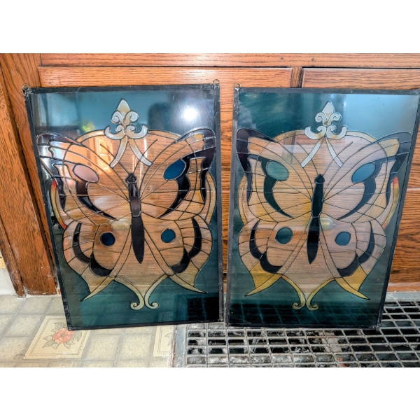 Two Beautiful Butterfly Stained Glass Panels