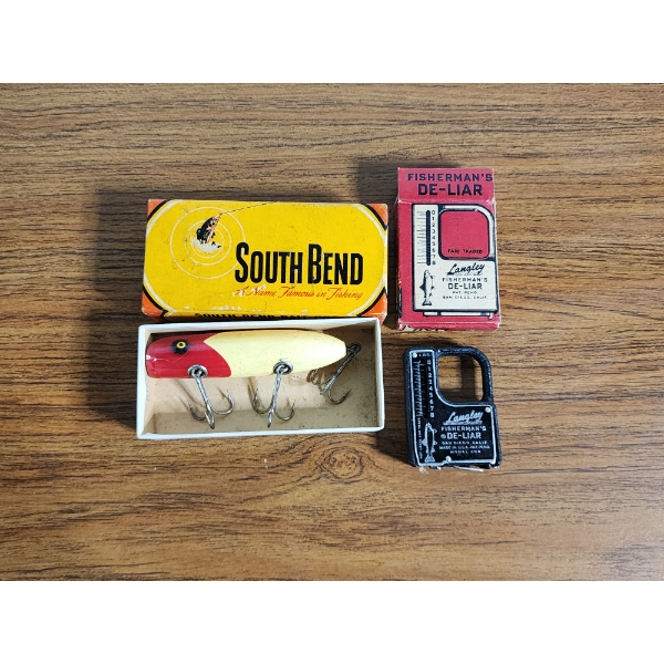 Vintage South Bend Fishing Lure & Vintage Langley Fisherman's De-Liar Fish Scale