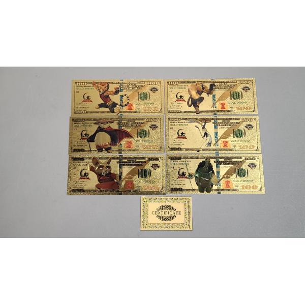 (6) Kung-Fu Panda 999999 24K Gold Foil Banknotes Set w/ COA