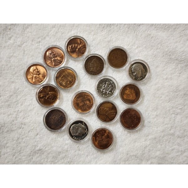 Nice Assortment of Encapsulated United States Coins Including Indian Head & Wheat Pennies - $0.43 FV