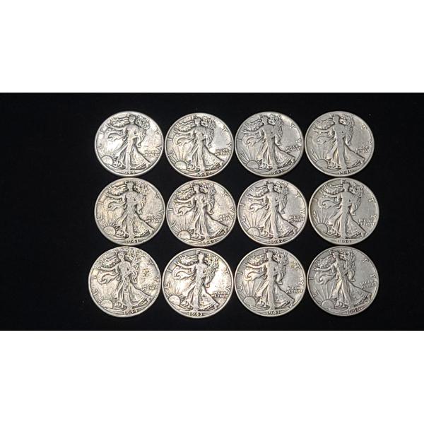 Assorted Years/Mint Marks 90% Silver Walking Liberty Half Dollars - Face Value: $6.00