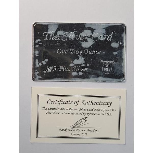 Pyromet 1 Troy Oz .999 Fine Silver Card With COA