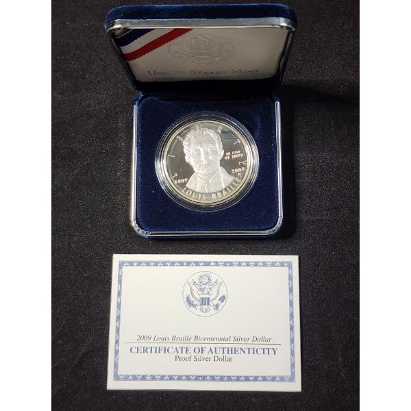 2009 Louis Braile Bicentennial Silver Dollar Uncirculated in Original Packaging - 90% Silver