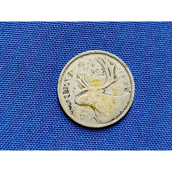 1940 Canadian 80% Silver Quarter ~ ASW: 0.15 Oz