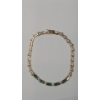 Image 3 : 10K Gold 7.5" Chevron Link Tennis Bracelet & Single 10K Gold Emerald/Diamond Earring - Weight: 3.6g