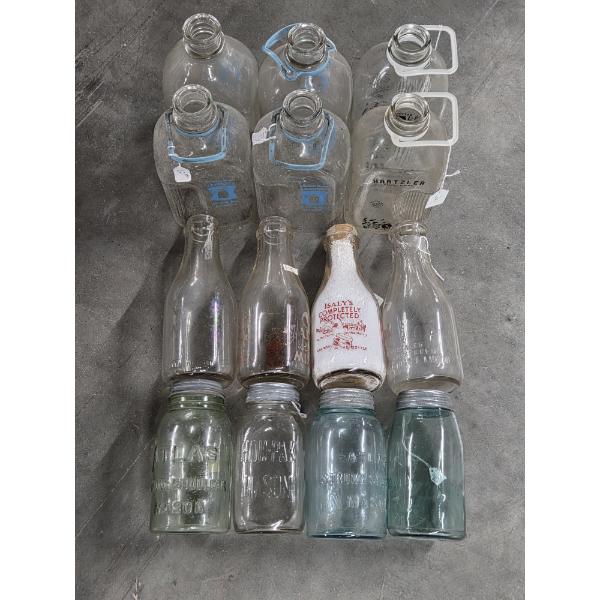 Vintage Glass Milk Bottles And Mason Jar Collection 