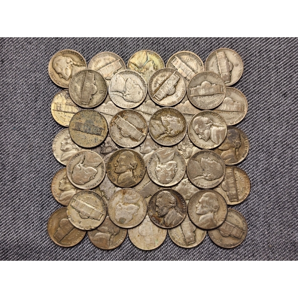 50 Assorted United States Silver Wartime Nickels - About 2.8 OZ ASW Altogether