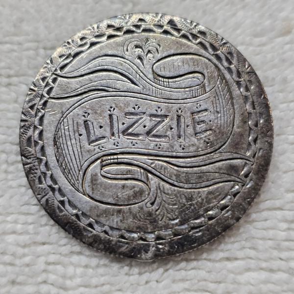 Victorian-Era "Love Token" created from a smoothed-down 90% Silver Half-Dollar Coin
