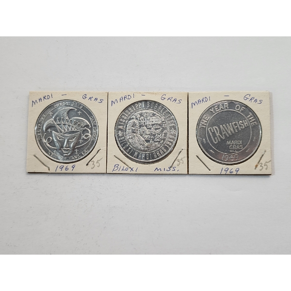 Three Vintage Mardi Gras Doubloons Collectible Tokens