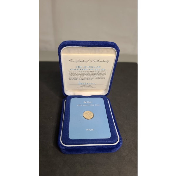 1981 Belize 50 Dollars .500 Gold Proof Coin From The Franklin Mint With COA