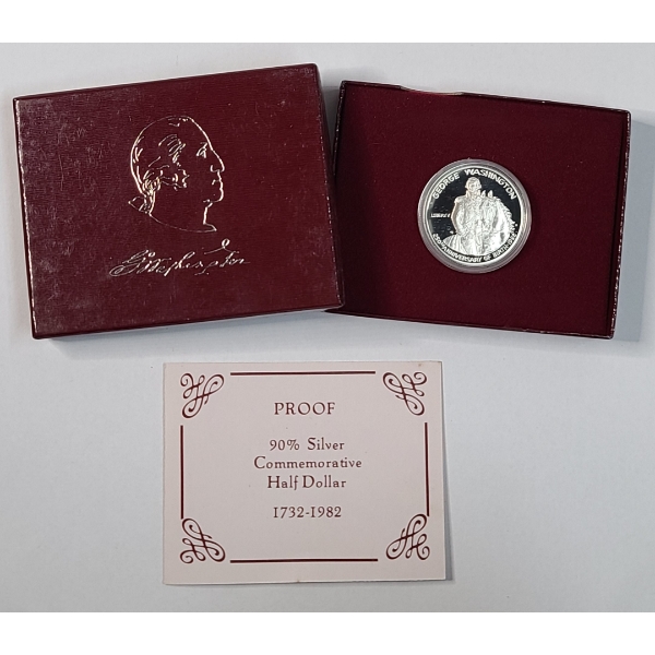 U.S Mint 1982 George Washington Commemorative 90% Silver Proof Half Dollar In Original Packaging 