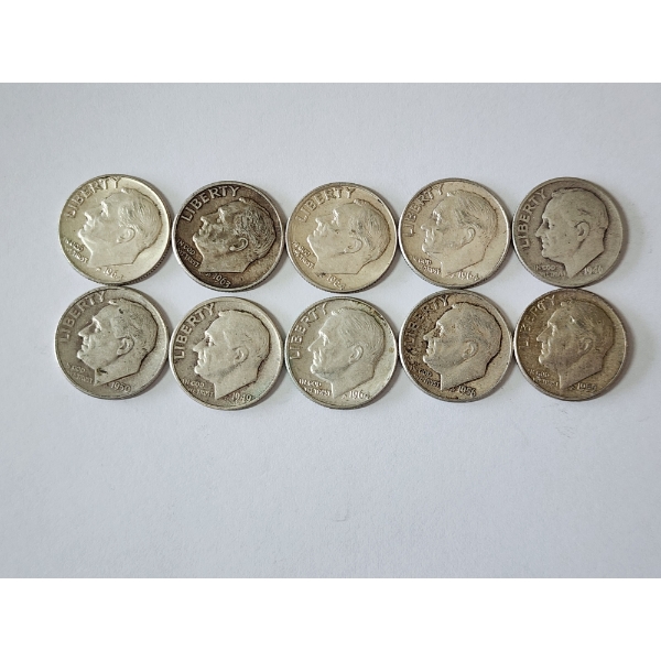 x10 Assorted Years & Mint Marks U.S. 90% Silver Roosevelt Dimes FV: $1.00
