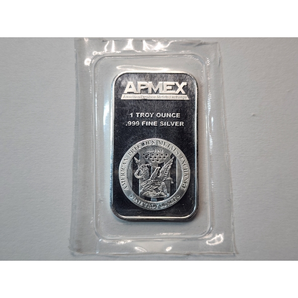 One Troy Ounce AMPEX .999 Fine Silver Bar Featuring American Eagle Design