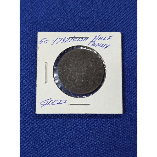 1792 Irish Half Penny "Pro Bono" Coin - GOOD
