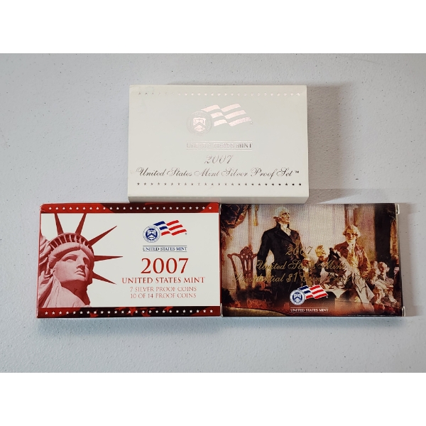 2007 United States Mint Silver Proof Set & Presidential Set in Original Packaging w/ CoA