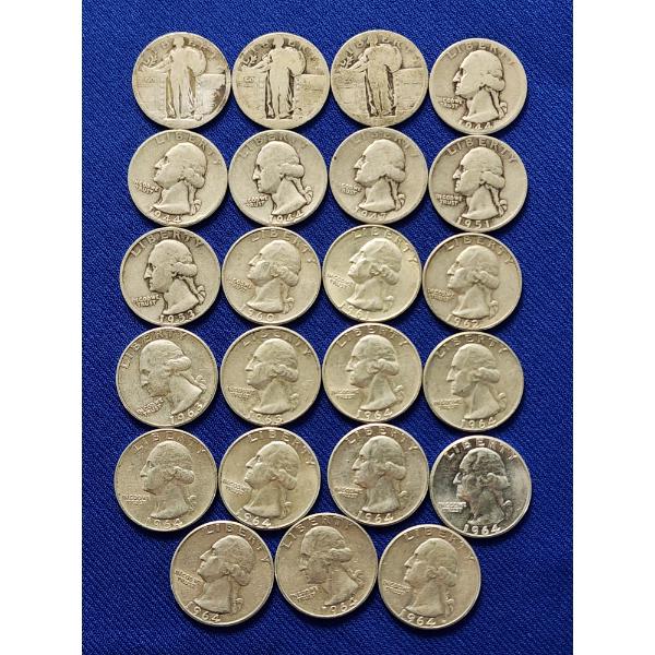 x28 Assorted Years 90% Silver Washington and Standing Liberty Quarters FV: $5.75