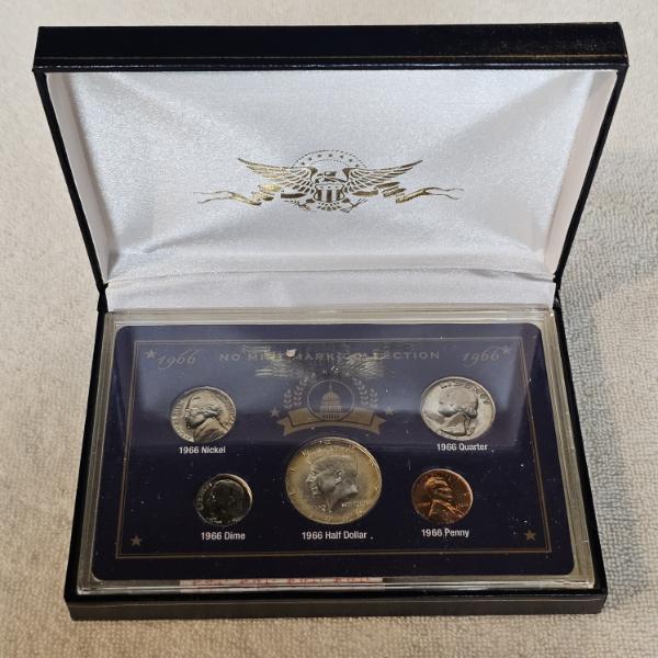 1966 "No Mint Mark" 5 Coin Collection ft. 40% Silver Kennedy Half-Dollar