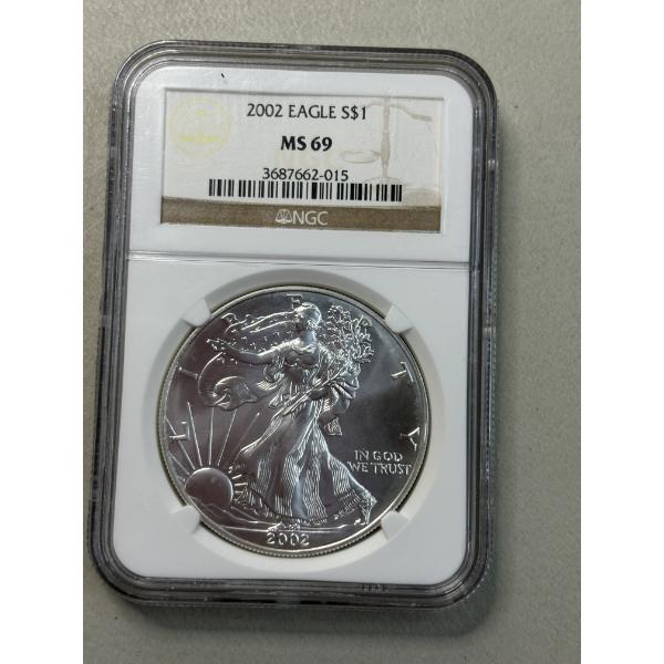1 Ounce Fine Silver - 2002 Silver Eagle $1 MS69 - NGC