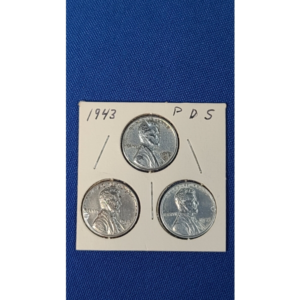 Mint Marks P, D, S 1943 Steel Pennies -Face Value: $0.03