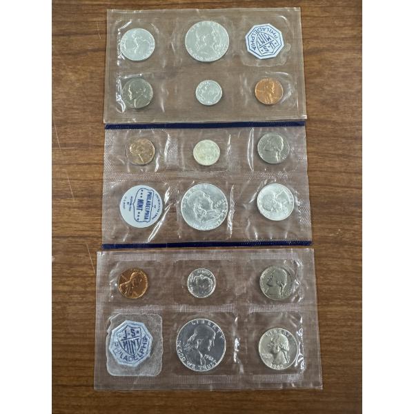 3 - United States Silver Mint Sets - Philadelphia - All Have Franklin Half - Mint Condition
