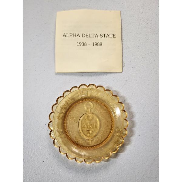 Vintage Alpha Delta State Amber Glass Cup Plate 